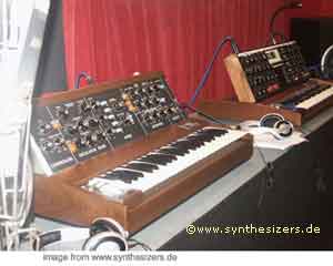 mini moog and voyager side by side