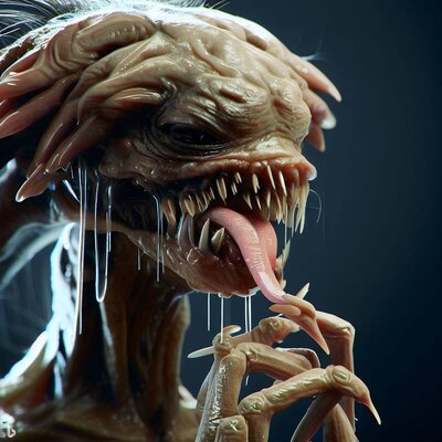 a dangerous looking alien with saliva dripping out of its mouth and hairy claws, ultra-detaile...jpg