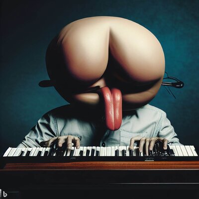 a face made from an arse, funny mimics, playing a keyboard-synthesizer-1.jpg