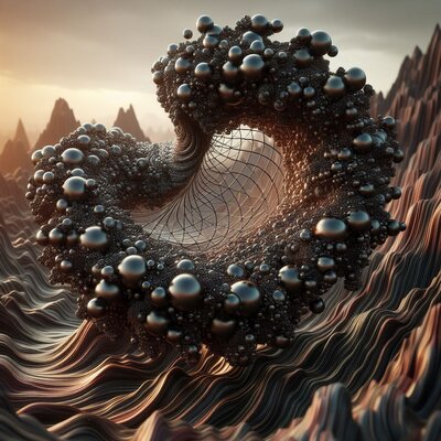 eine aus Ferrofluid geformte organisch-verzweigte Sinuswelle mutiert zum Quaternion in einer ...jpeg